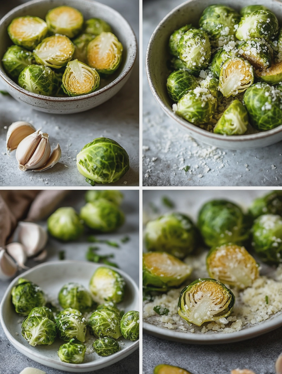 Steps for Air Fryer Garlic Parmesan Brussels Sprouts