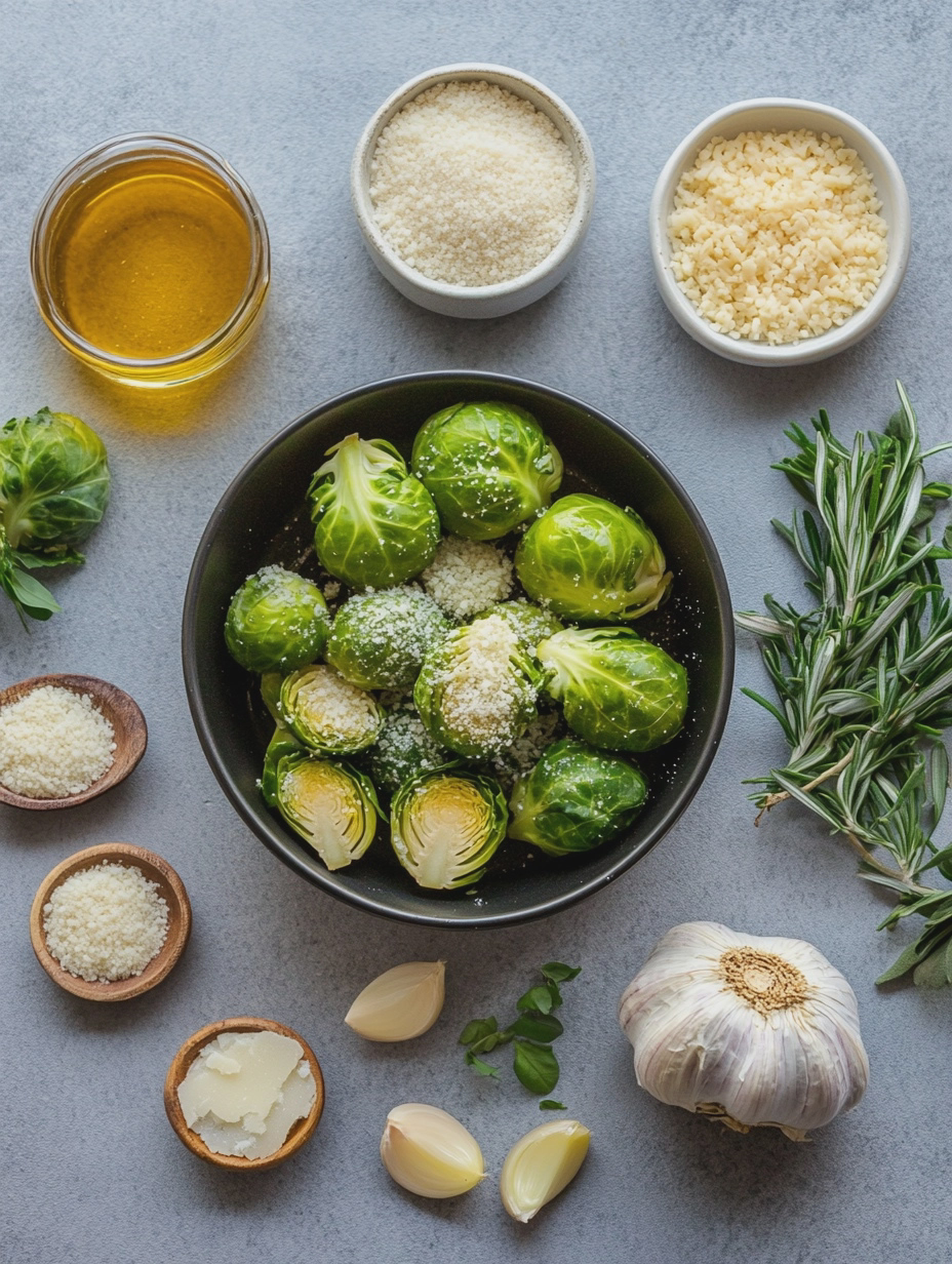 Ingredients for Crispy Air Fryer Garlic Parmesan Brussels Sprouts