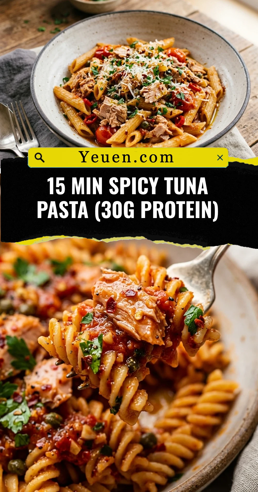 15 Min Spicy Tuna Pasta (30g Protein)