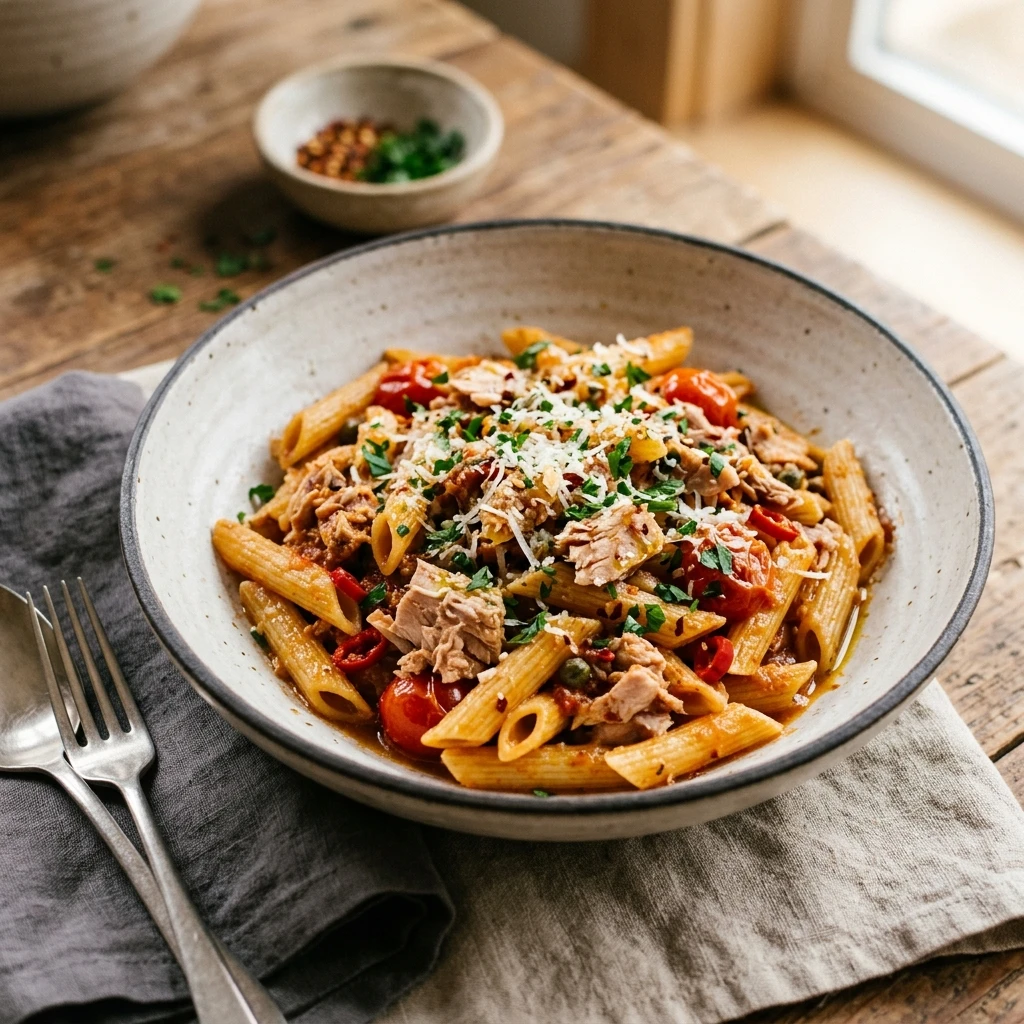 15 Min Spicy Tuna Pasta (30g Protein)