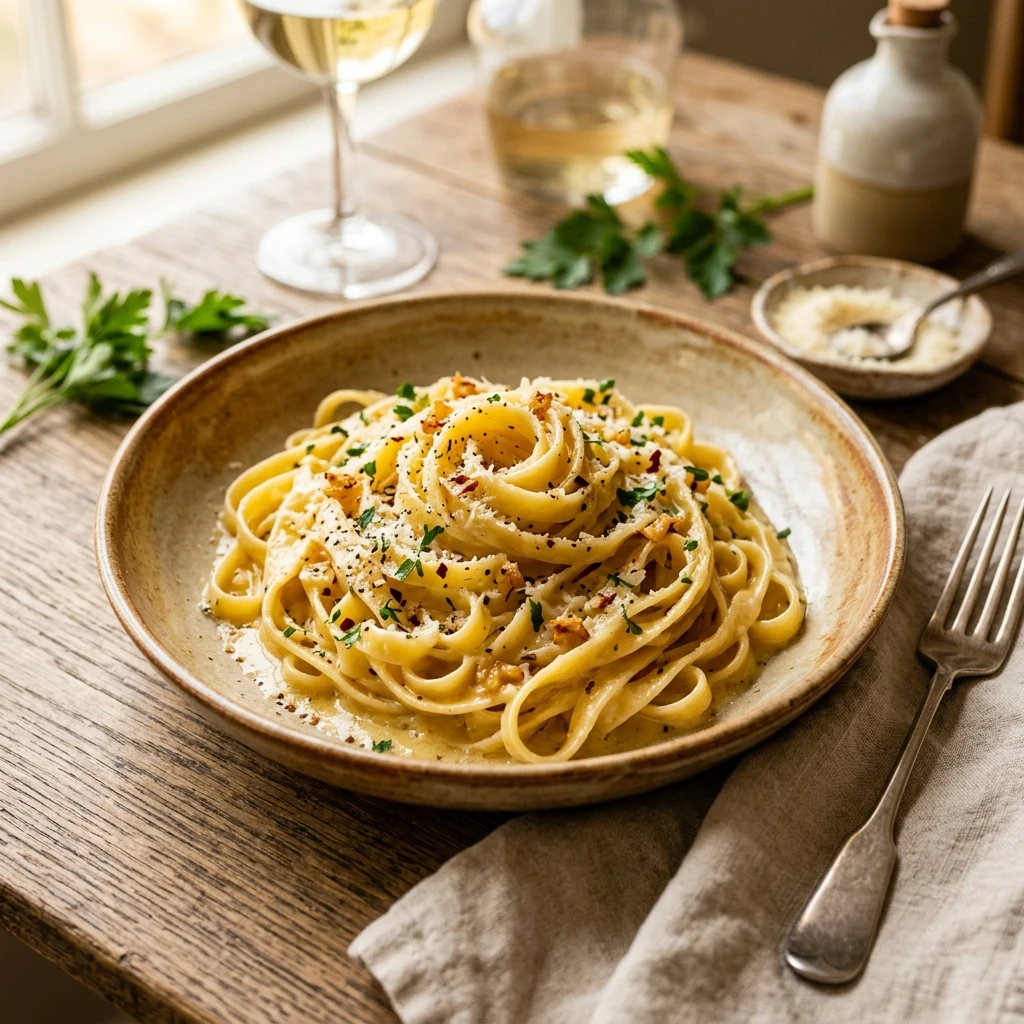 15 Minute Garlic Parmesan Pasta