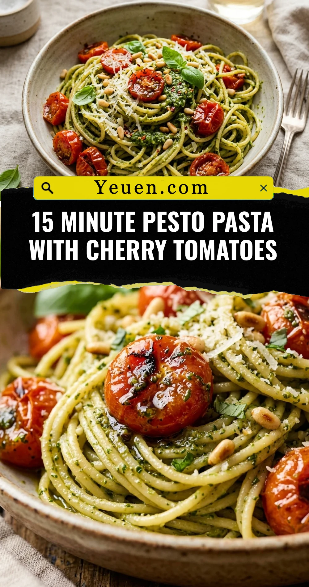 15 Minute Pesto Pasta with Cherry Tomatoes