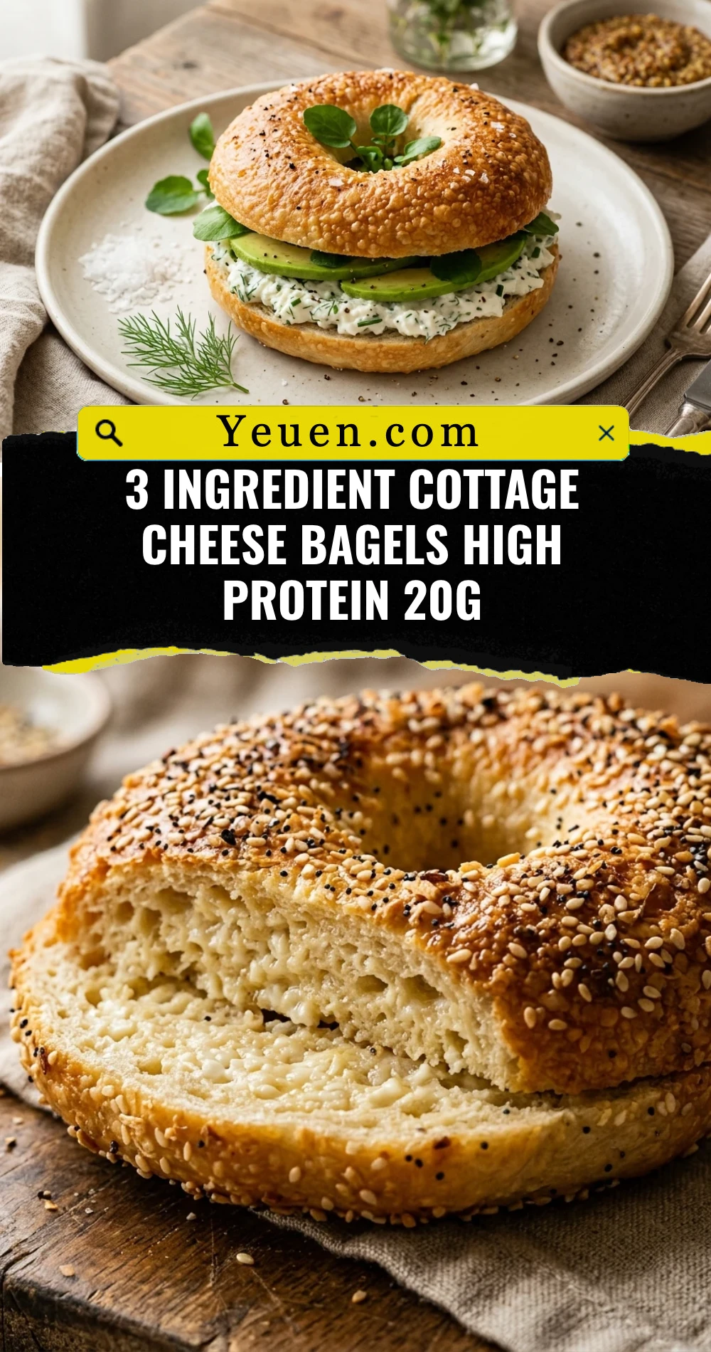 3 Ingredient Cottage Cheese Bagels High Protein 20g