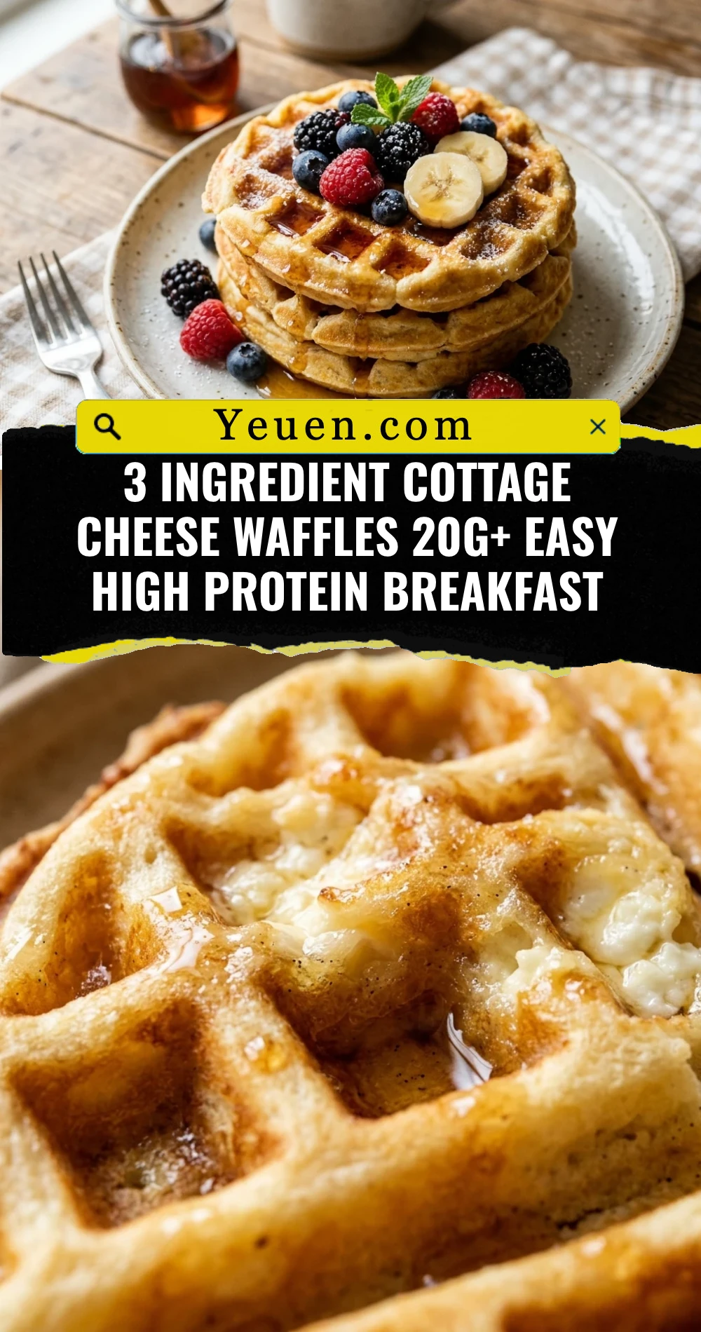 3 Ingredient Cottage Cheese Waffles 20g+ Easy High Protein Breakfast