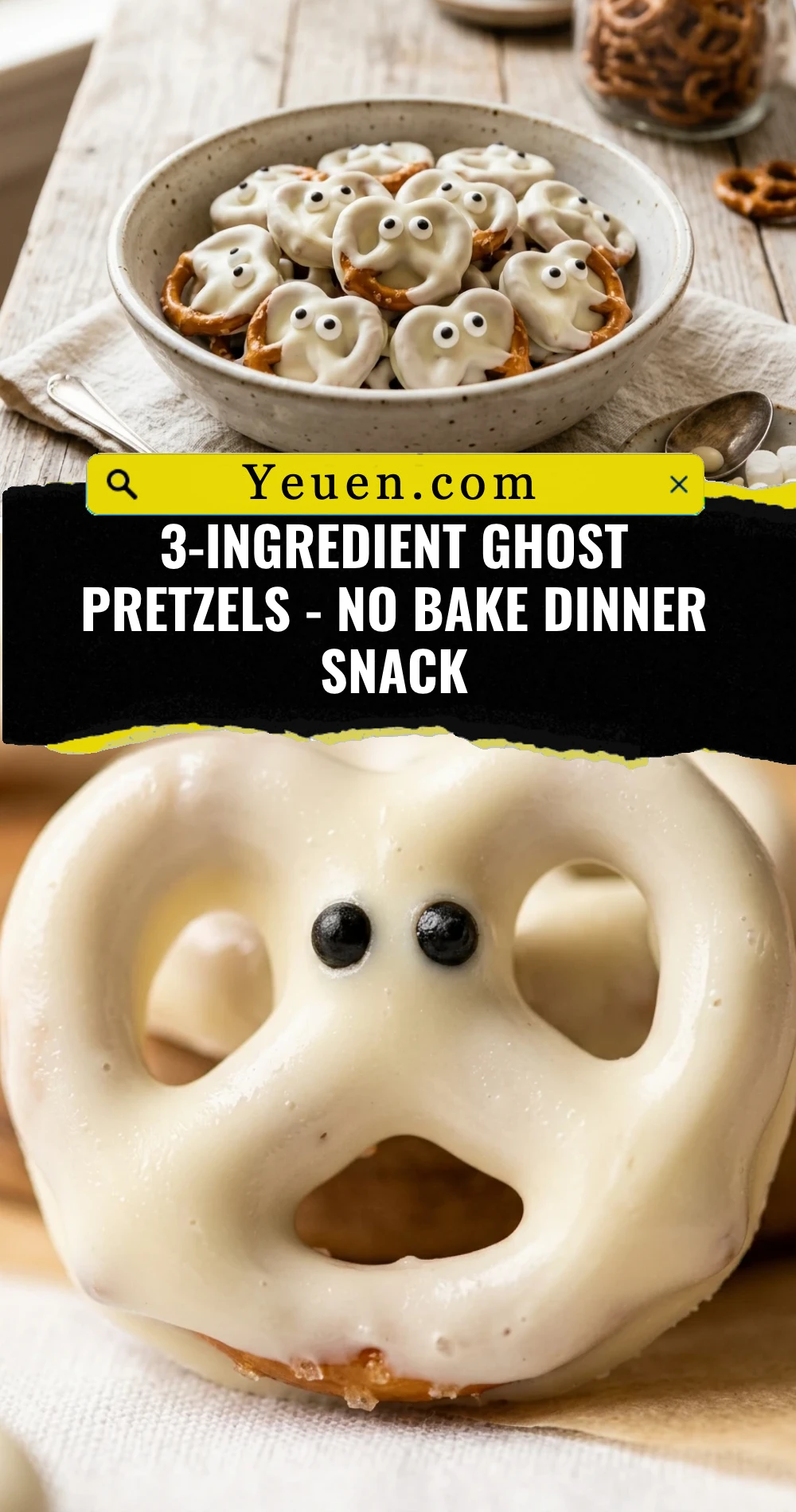 3-Ingredient Ghost Pretzels - No Bake Dinner Snack