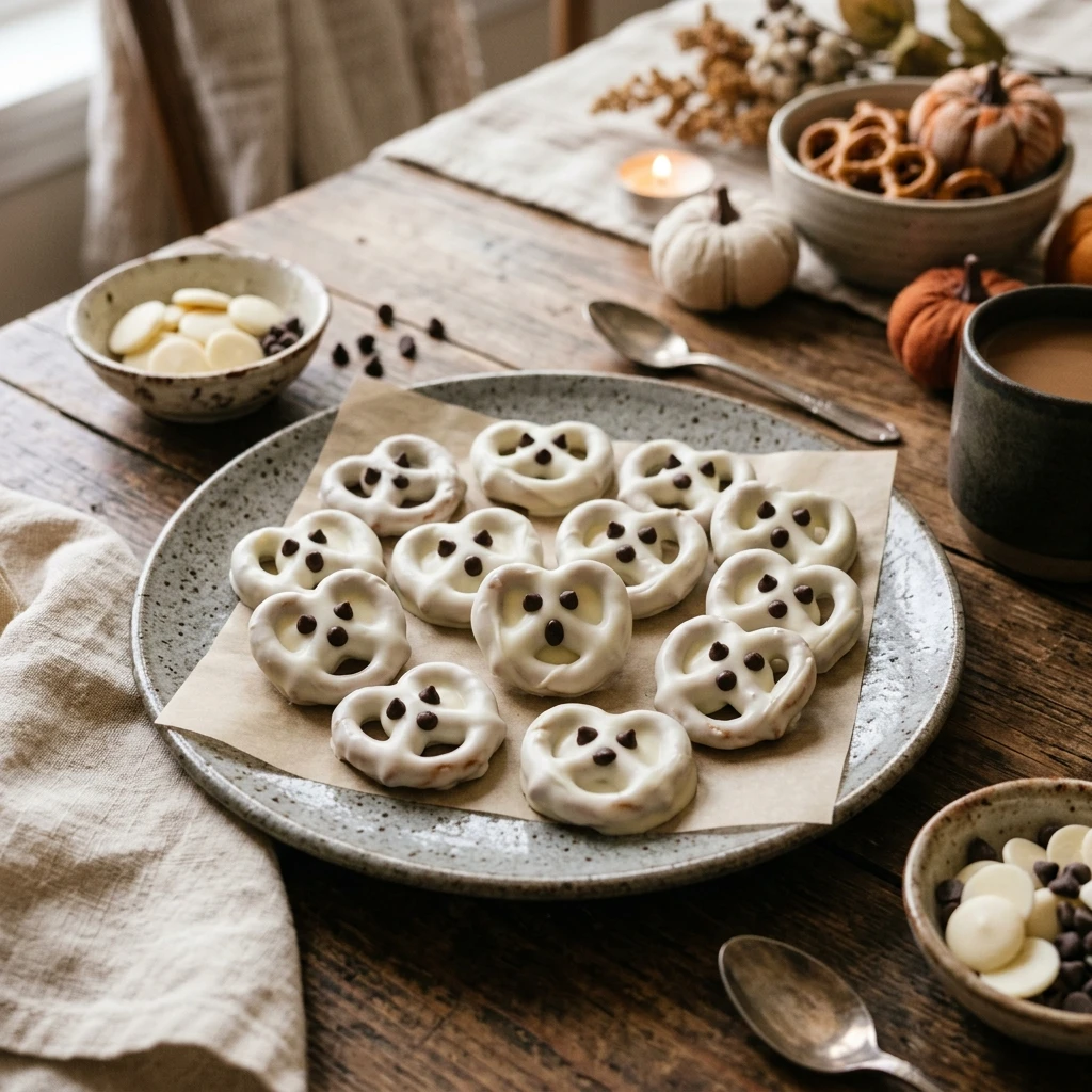 3-Ingredient Ghost Pretzels - No Bake Dinner Snack
