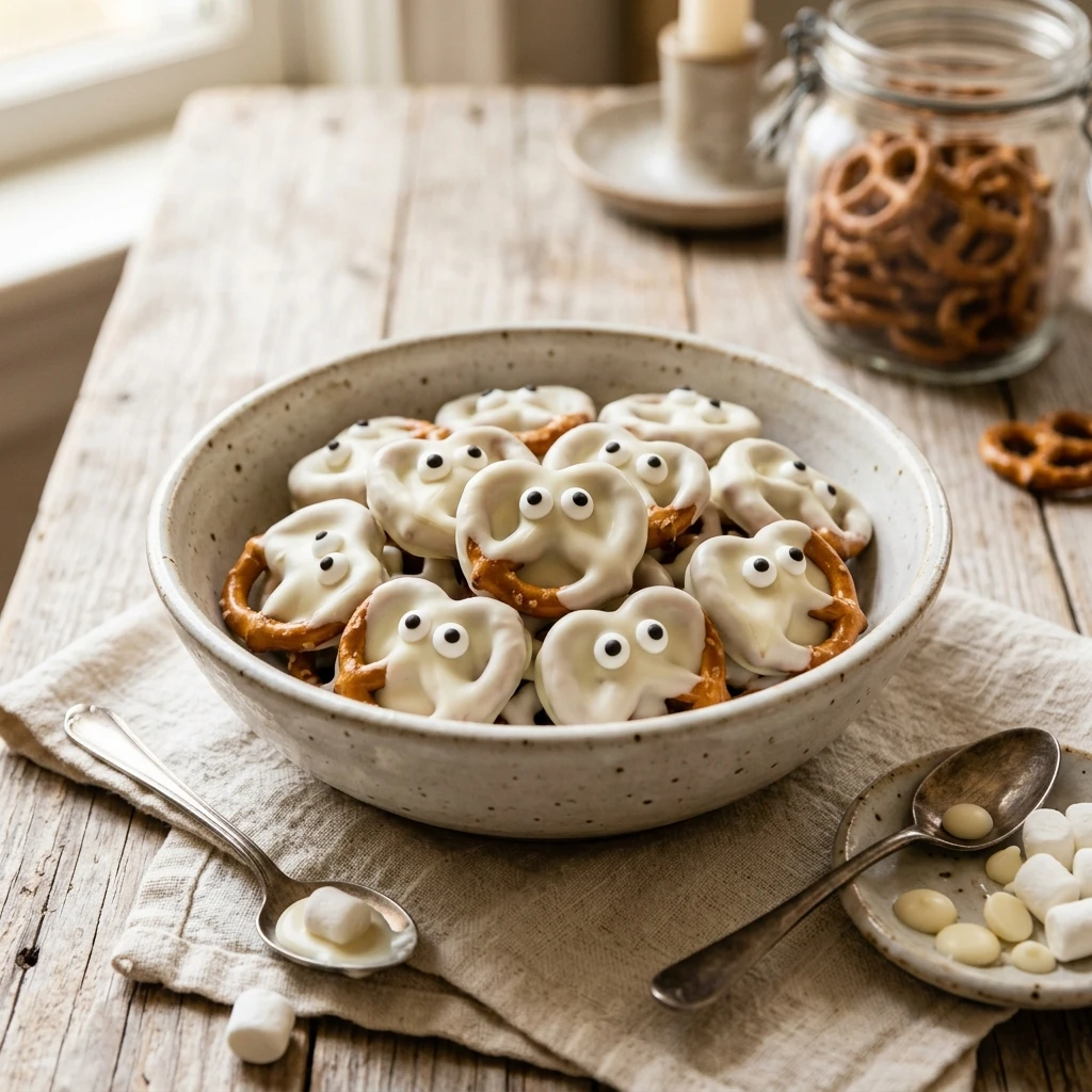 3-Ingredient Ghost Pretzels - No Bake Dinner Snack
