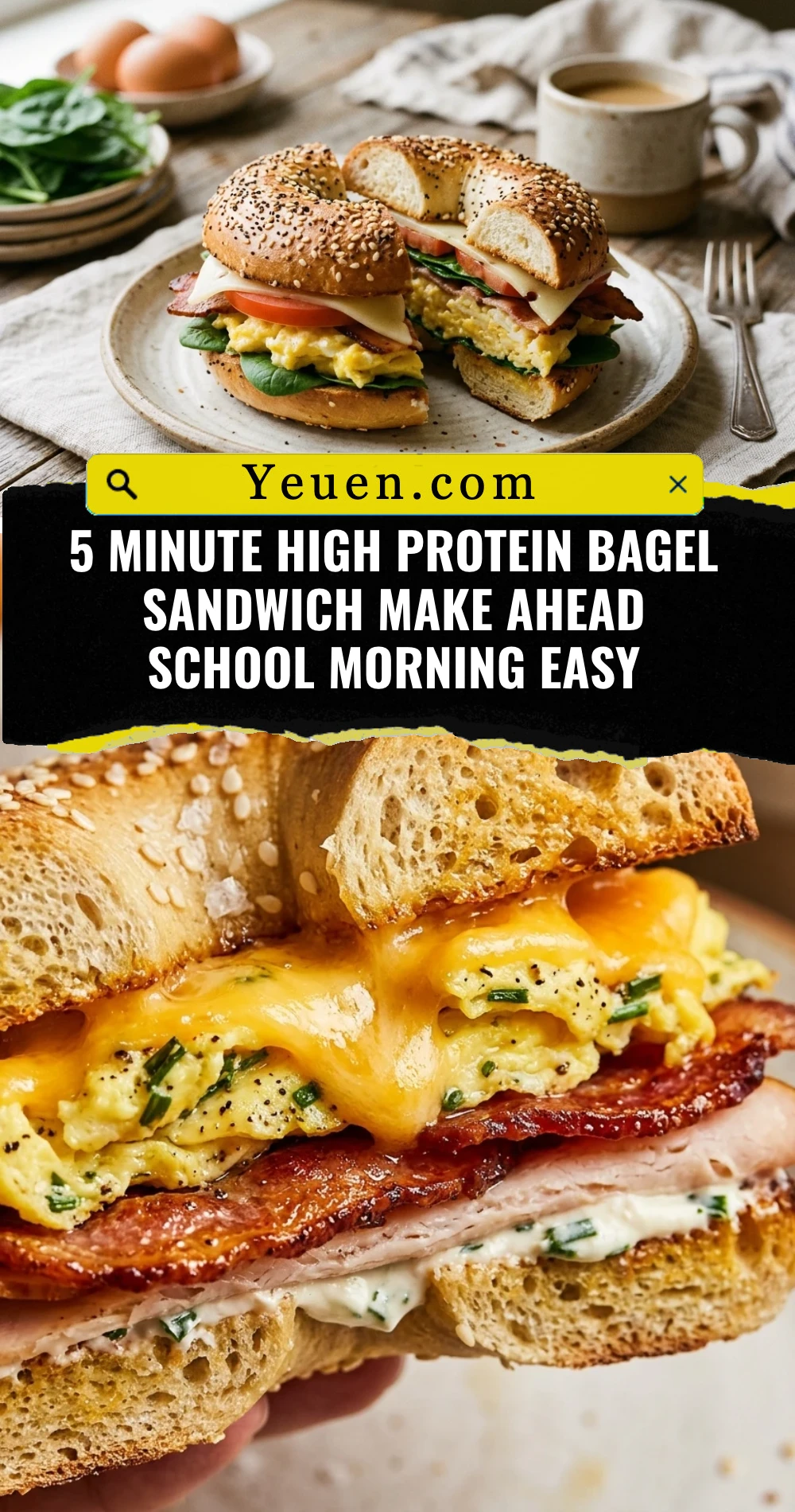5 Minute High Protein Bagel Sandwich Make Ahead School Morning Easy