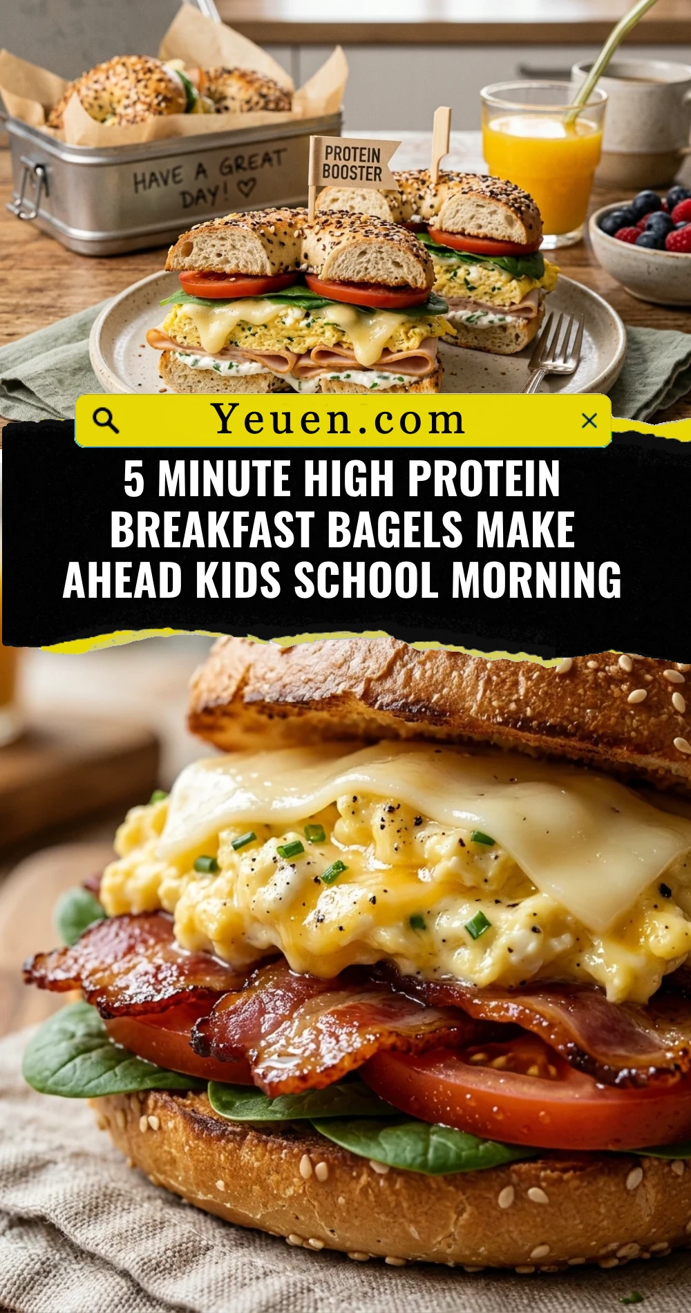5 Minute High Protein Breakfast Bagels Make Ahead Kids School Morning
