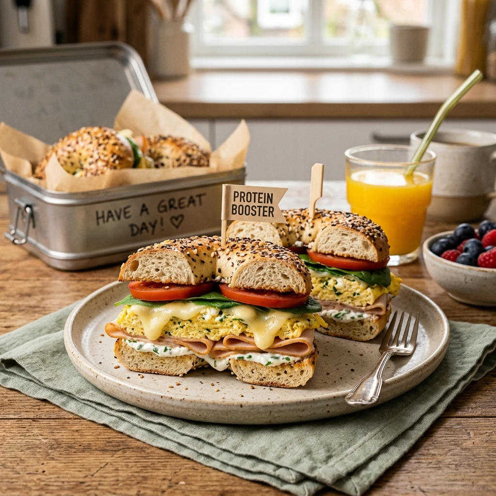 5 Minute High Protein Breakfast Bagels Make Ahead Kids School Morning
