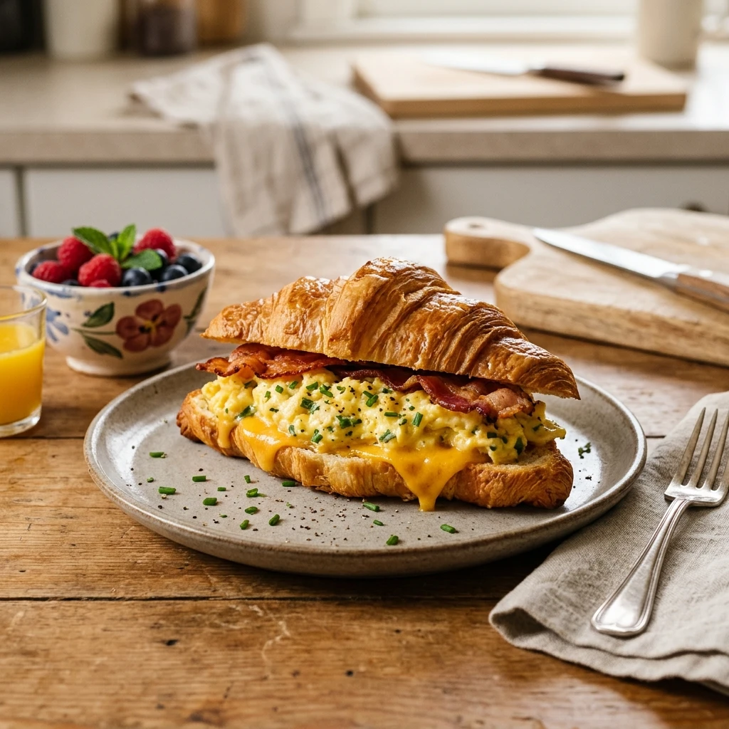 5 Minute High Protein Breakfast Croissant Make Ahead Kids Easy School Morning