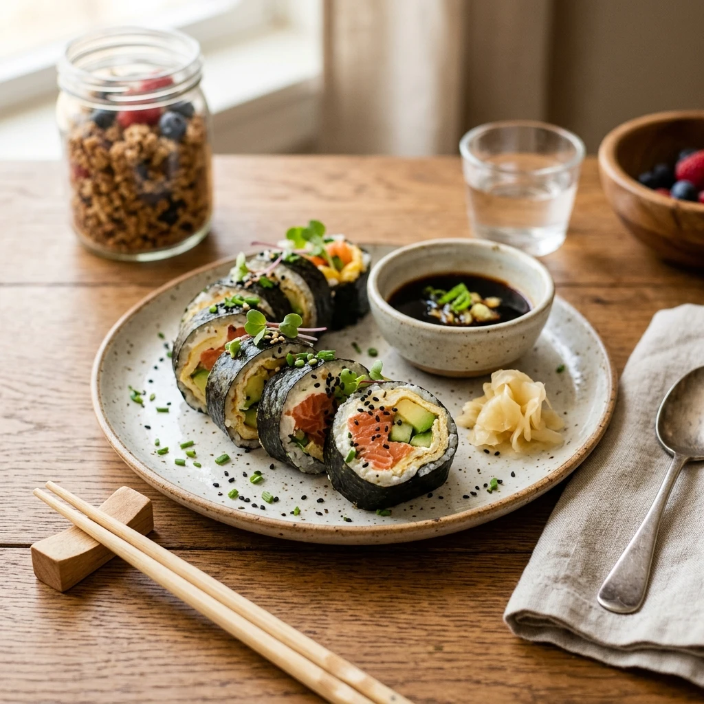5 Minute High Protein Breakfast Sushi Make Ahead Kids School Morning Easy