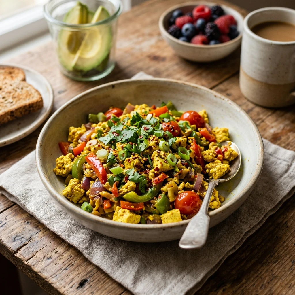 5 Minute No Eggs Needed Tofu Scramble High Protein Make Ahead Vegan Healthy