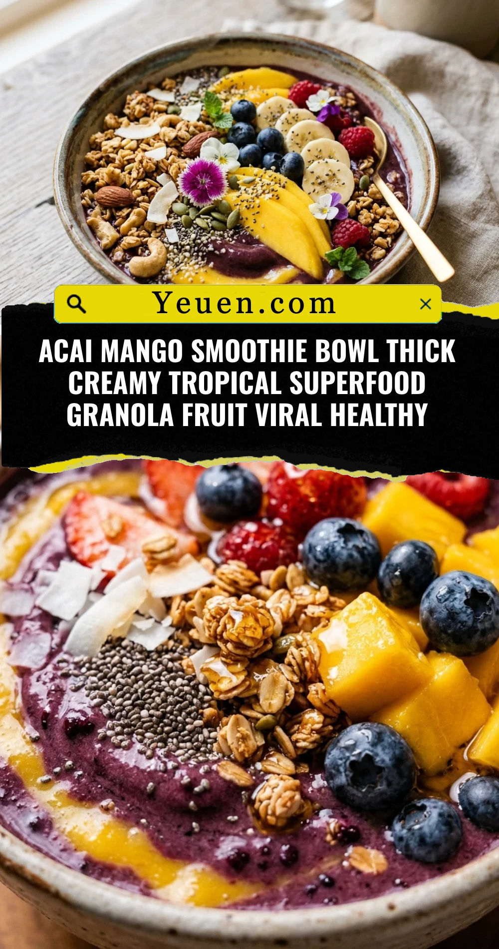 Acai Mango Smoothie Bowl Thick Creamy Tropical Superfood Granola Fruit Viral Healthy