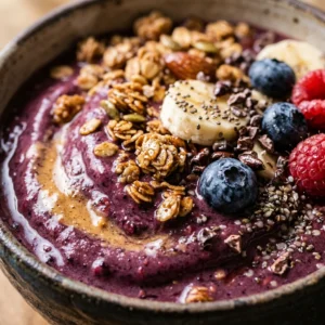 Acai Peanut Butter Smoothie Bowl Thick Creamy Superfood Granola Fruit Healthy Viral