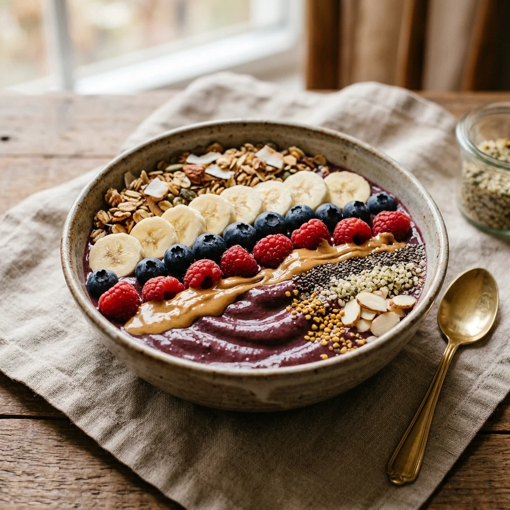 Acai Peanut Butter Smoothie Bowl Thick Creamy Superfood Granola Fruit Healthy Viral