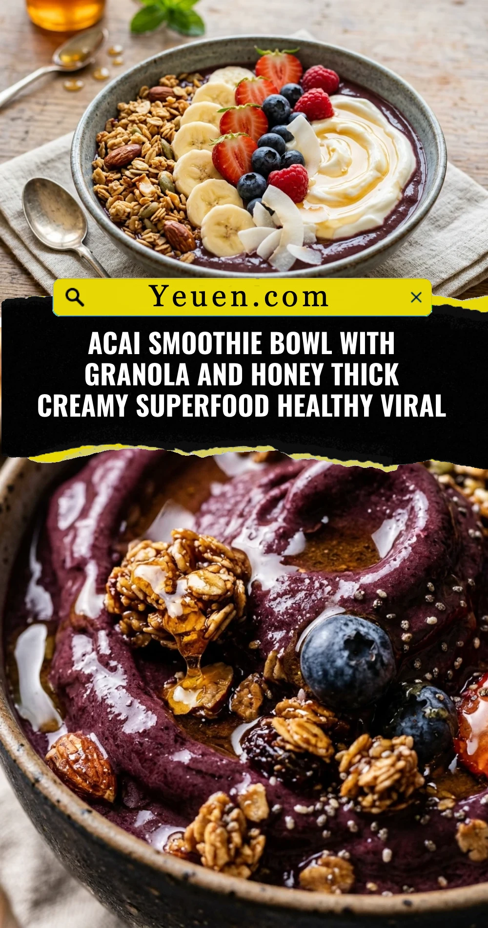 Acai Smoothie Bowl With Granola And Honey Thick Creamy Superfood Healthy Viral