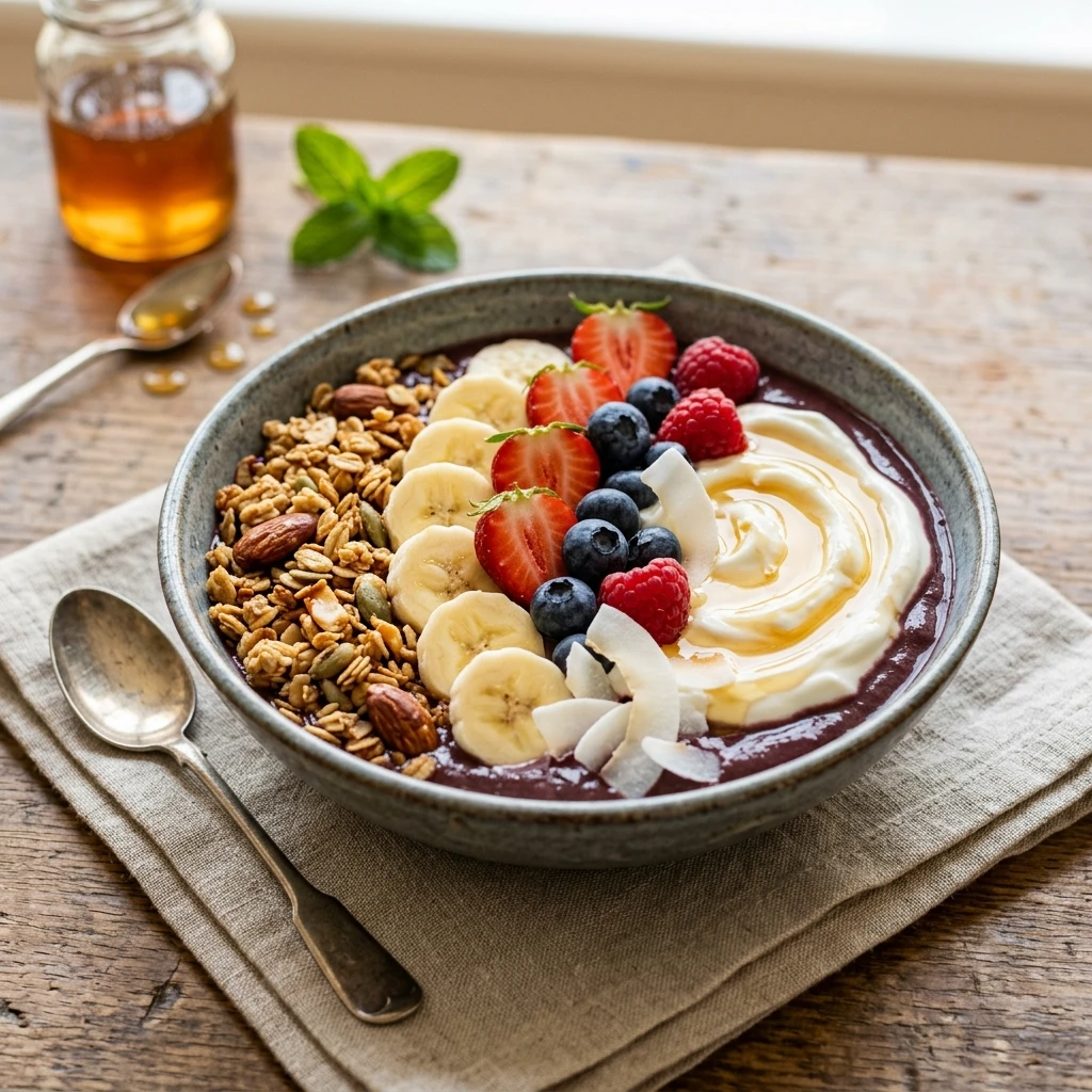 Acai Smoothie Bowl With Granola And Honey Thick Creamy Superfood Healthy Viral
