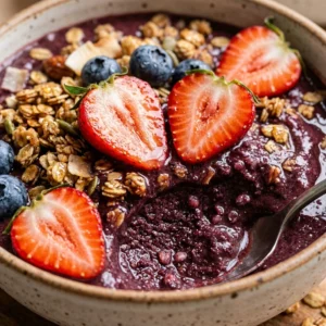 Acai Strawberry Smoothie Bowl Thick Creamy Superfood Granola Fruit Viral Healthy