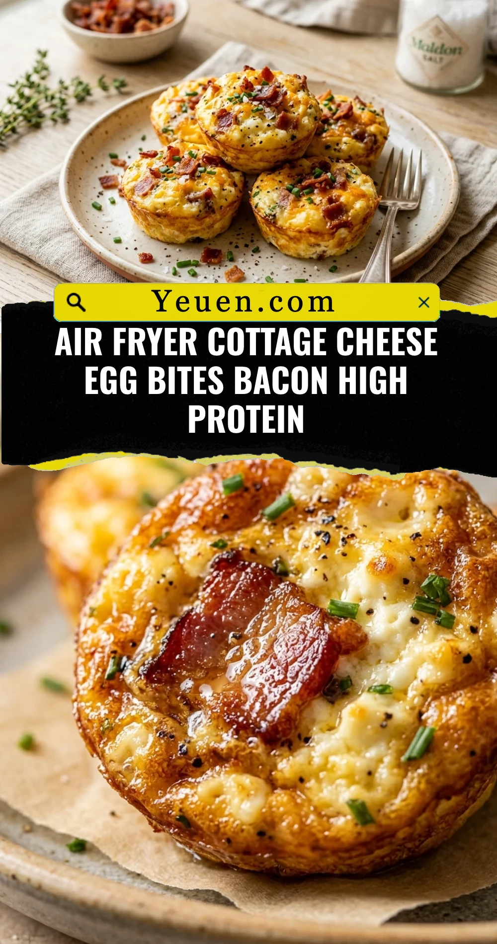 Air Fryer Cottage Cheese Egg Bites Bacon High Protein