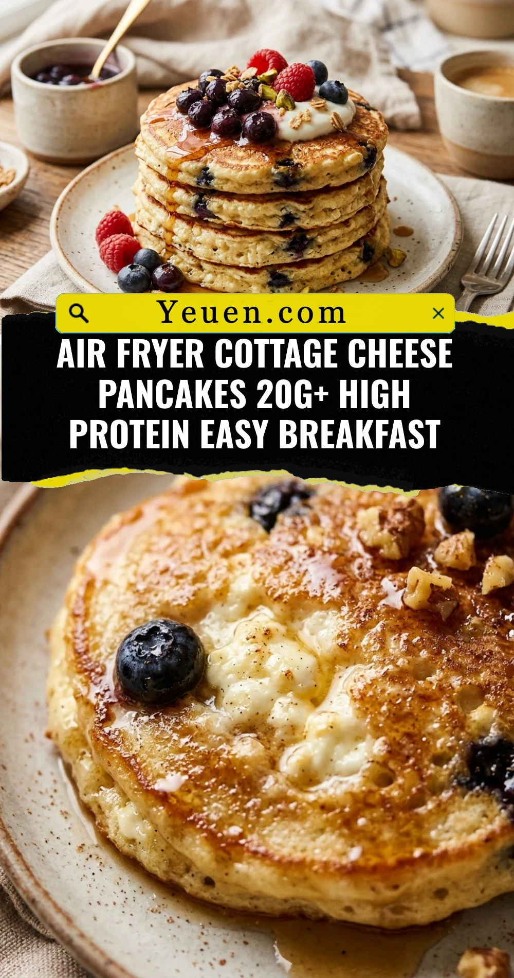 Air Fryer Cottage Cheese Pancakes 20g+ High Protein Easy Breakfast