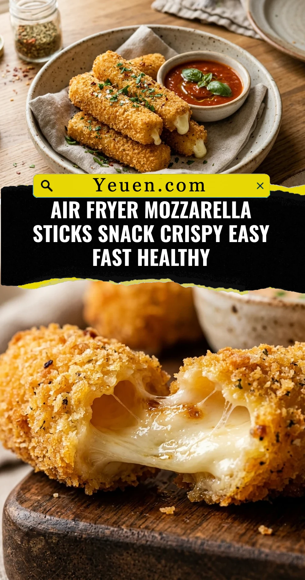 Air Fryer Mozzarella Sticks Snack Crispy Easy Fast Healthy