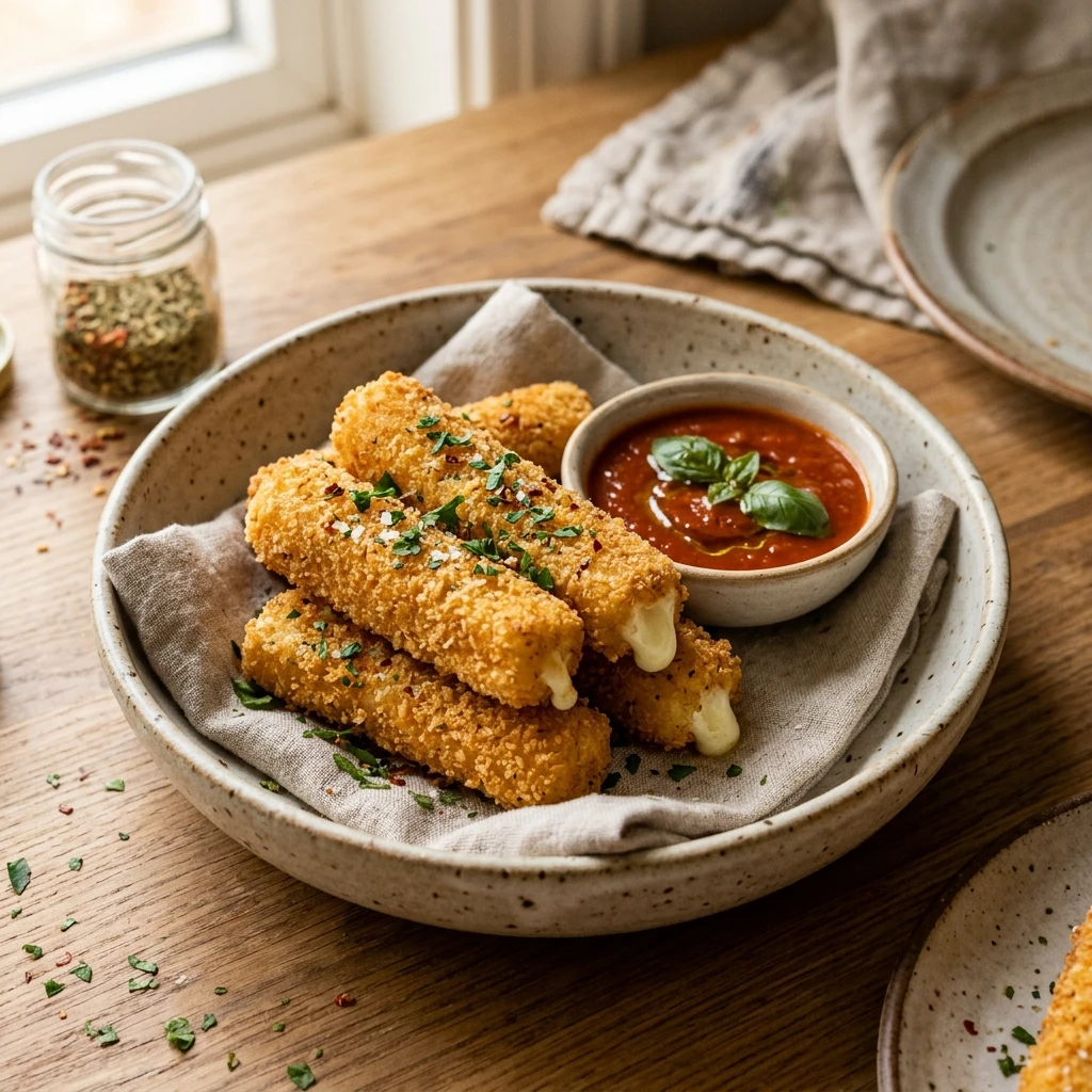 Air Fryer Mozzarella Sticks Snack Crispy Easy Fast Healthy