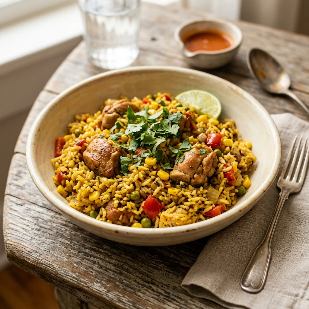 Arroz Con Pollo With Corn One Pot Rice Easy Family Fluffy