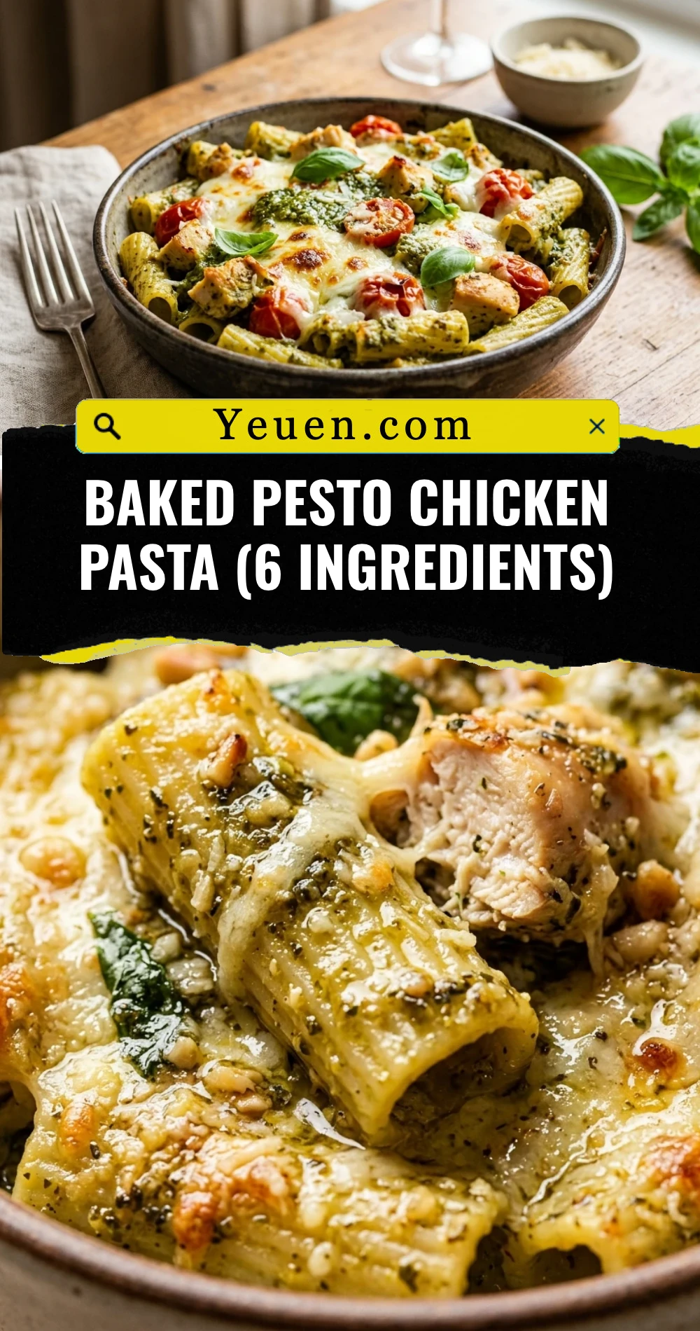 Baked Pesto Chicken Pasta (6 Ingredients)