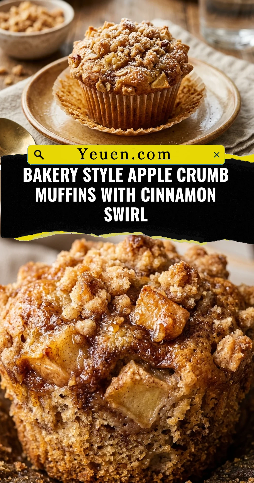 Bakery Style Apple Crumb Muffins With Cinnamon Swirl