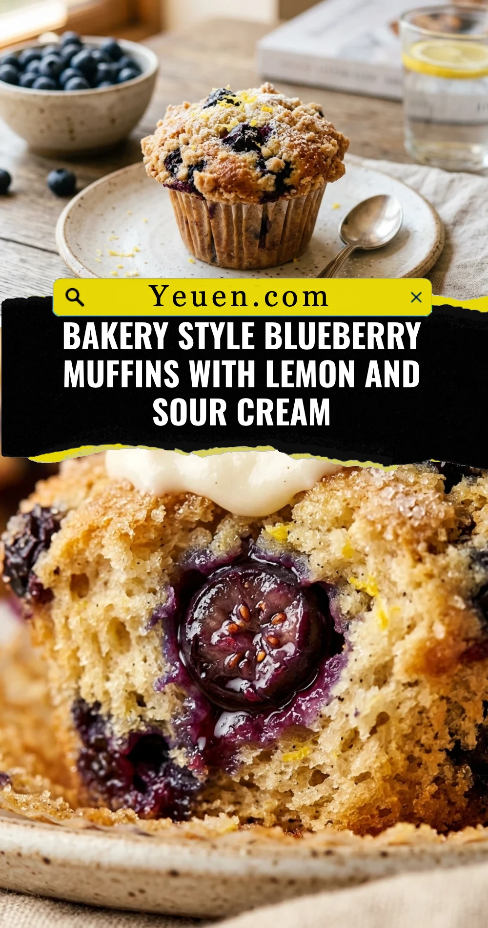 Bakery Style Blueberry Muffins With Lemon And Sour Cream