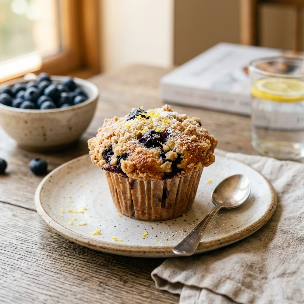 Bakery Style Blueberry Muffins With Lemon And Sour Cream