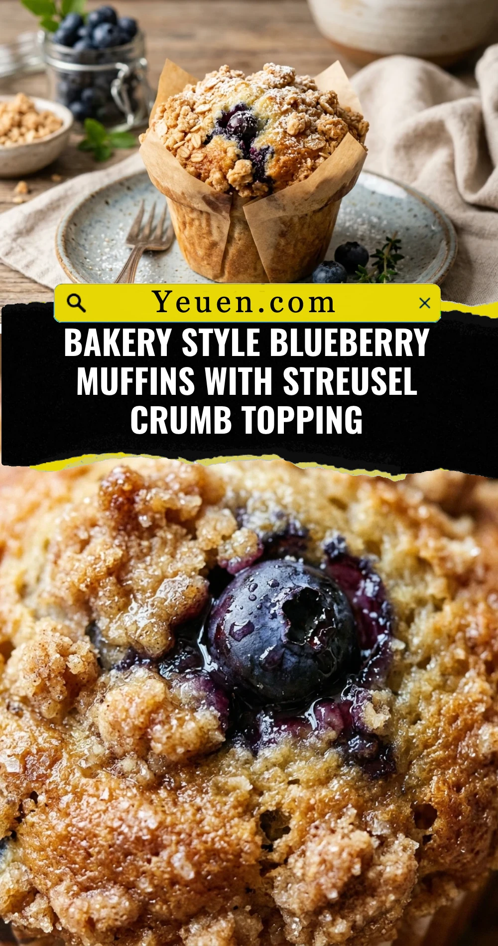Bakery Style Blueberry Muffins With Streusel Crumb Topping