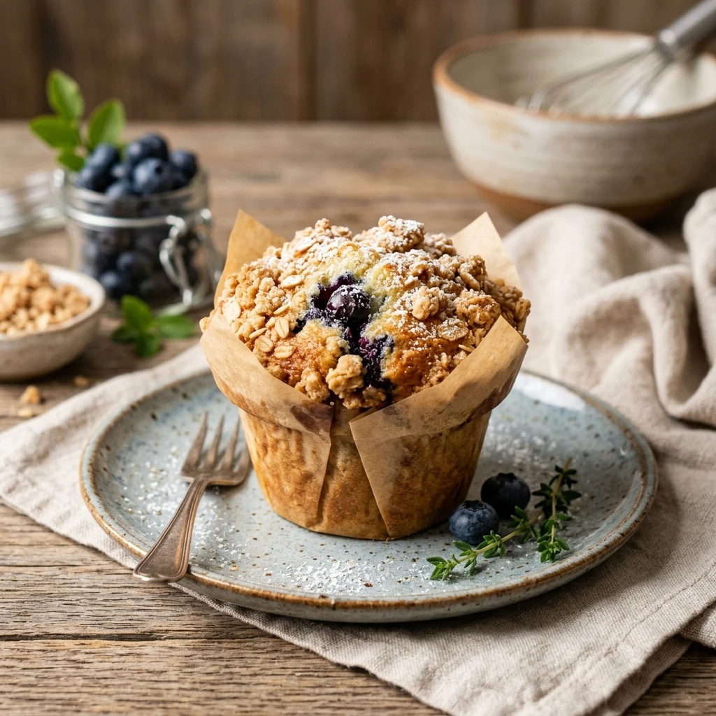 Bakery Style Blueberry Muffins With Streusel Crumb Topping
