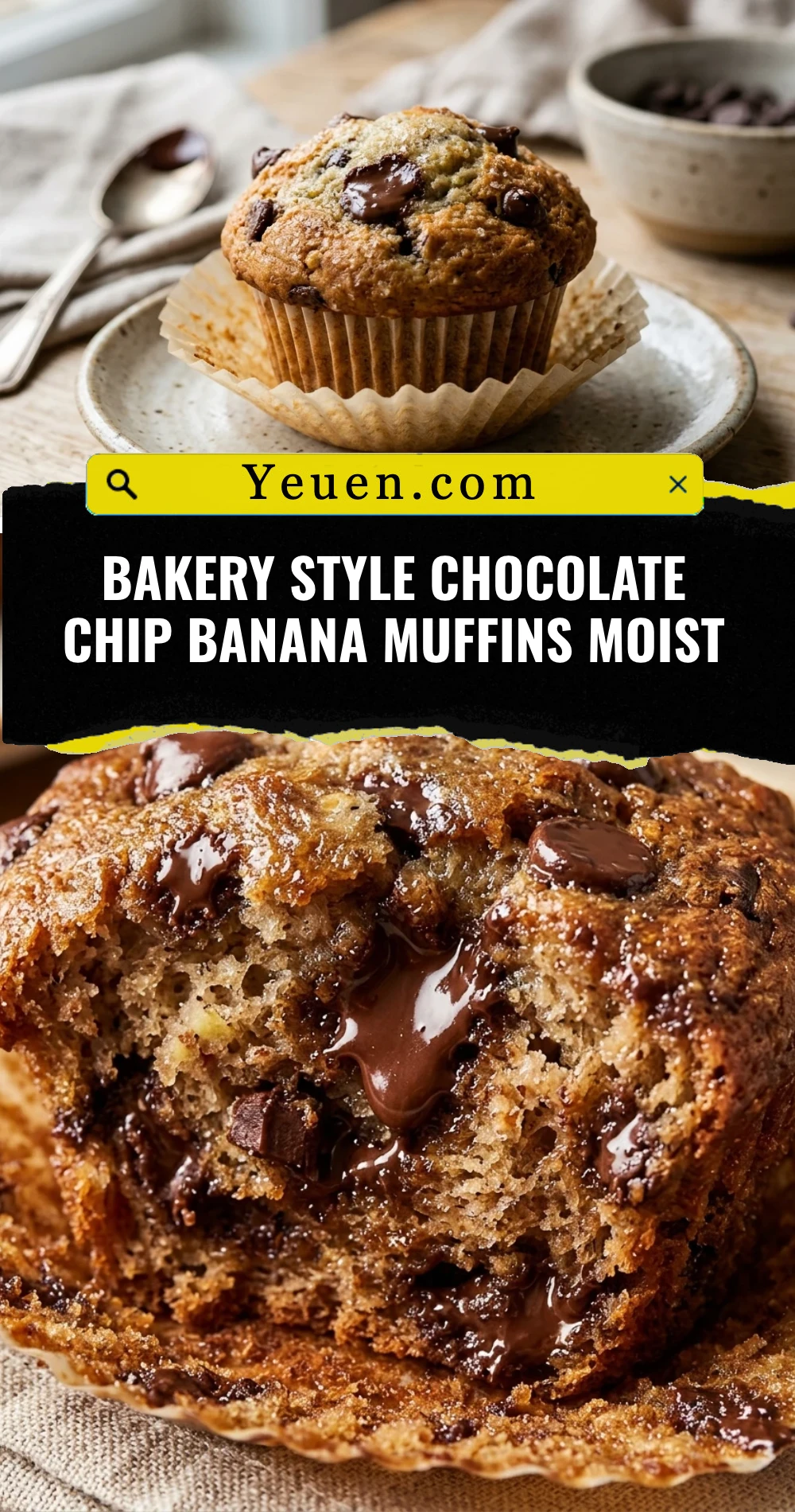 Bakery Style Chocolate Chip Banana Muffins Moist