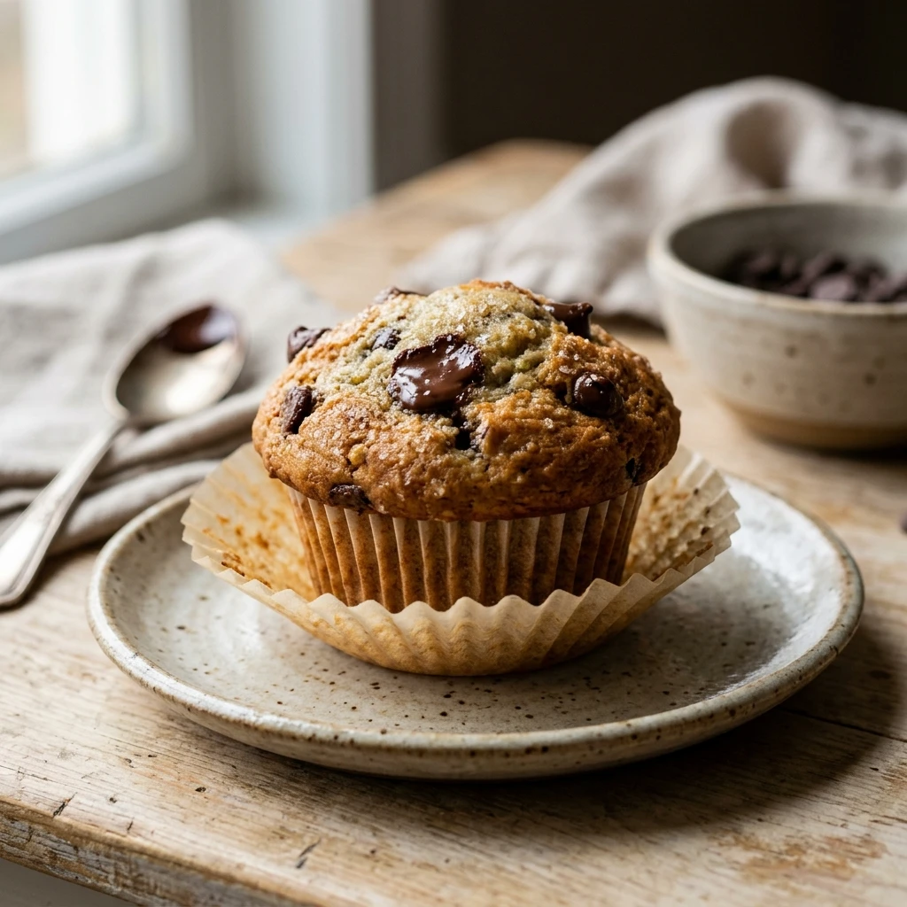 Bakery Style Chocolate Chip Banana Muffins Moist