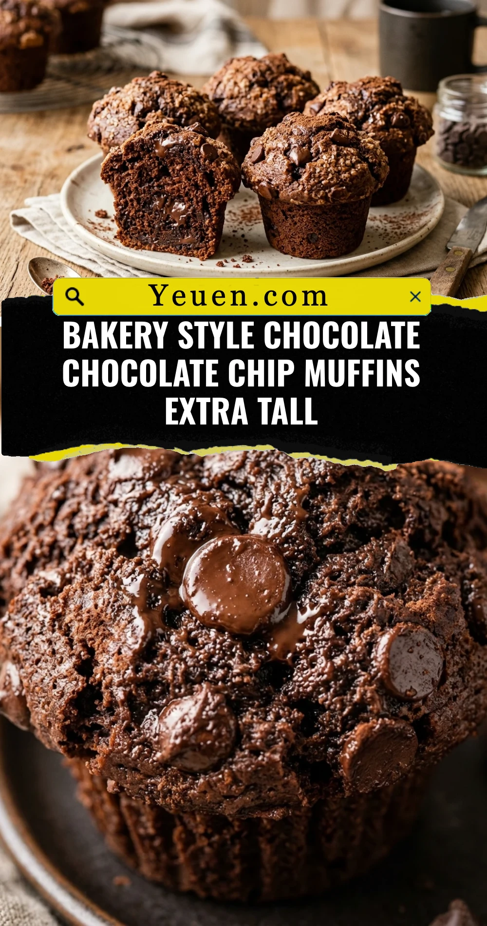 Bakery Style Chocolate Chocolate Chip Muffins Extra Tall