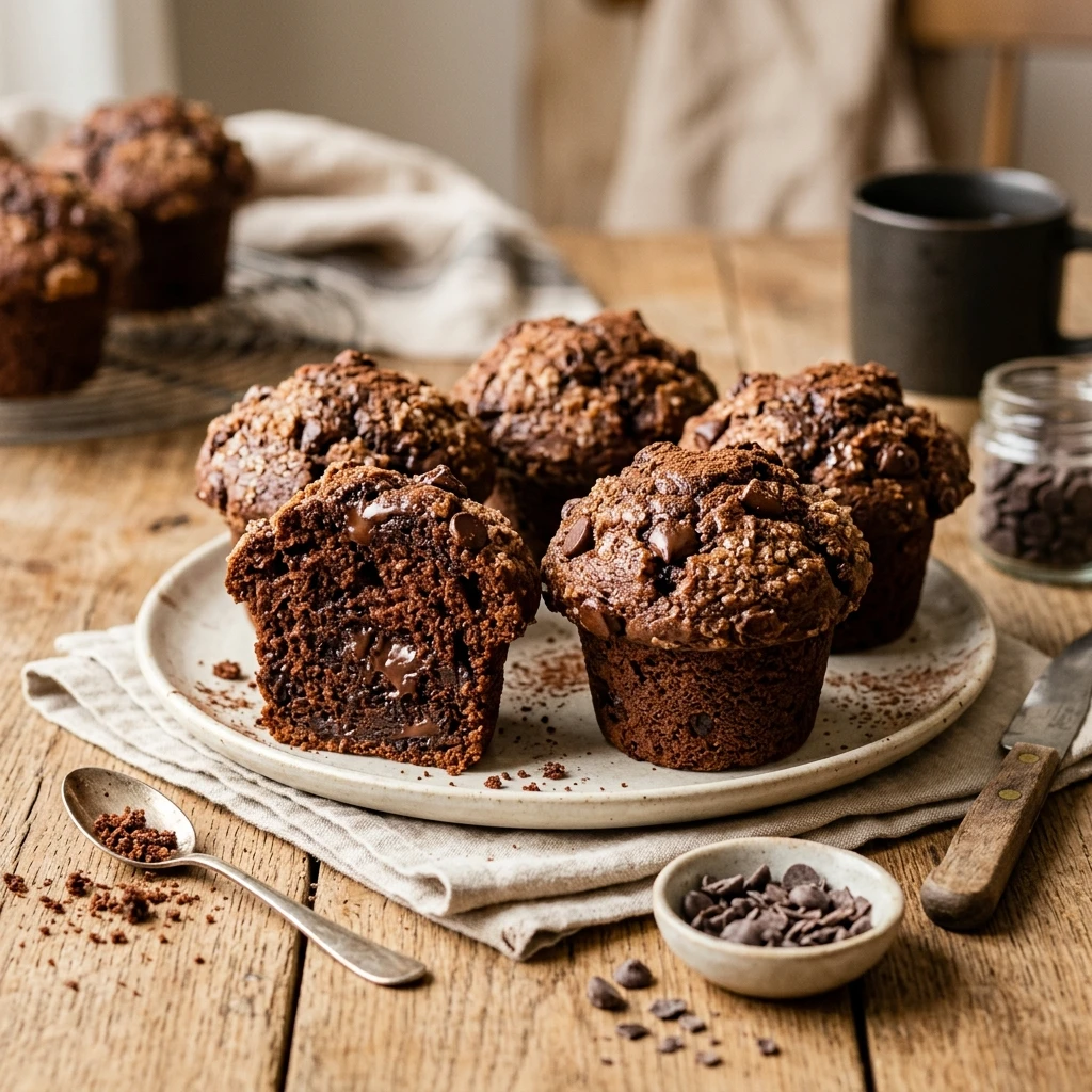 Bakery Style Chocolate Chocolate Chip Muffins Extra Tall