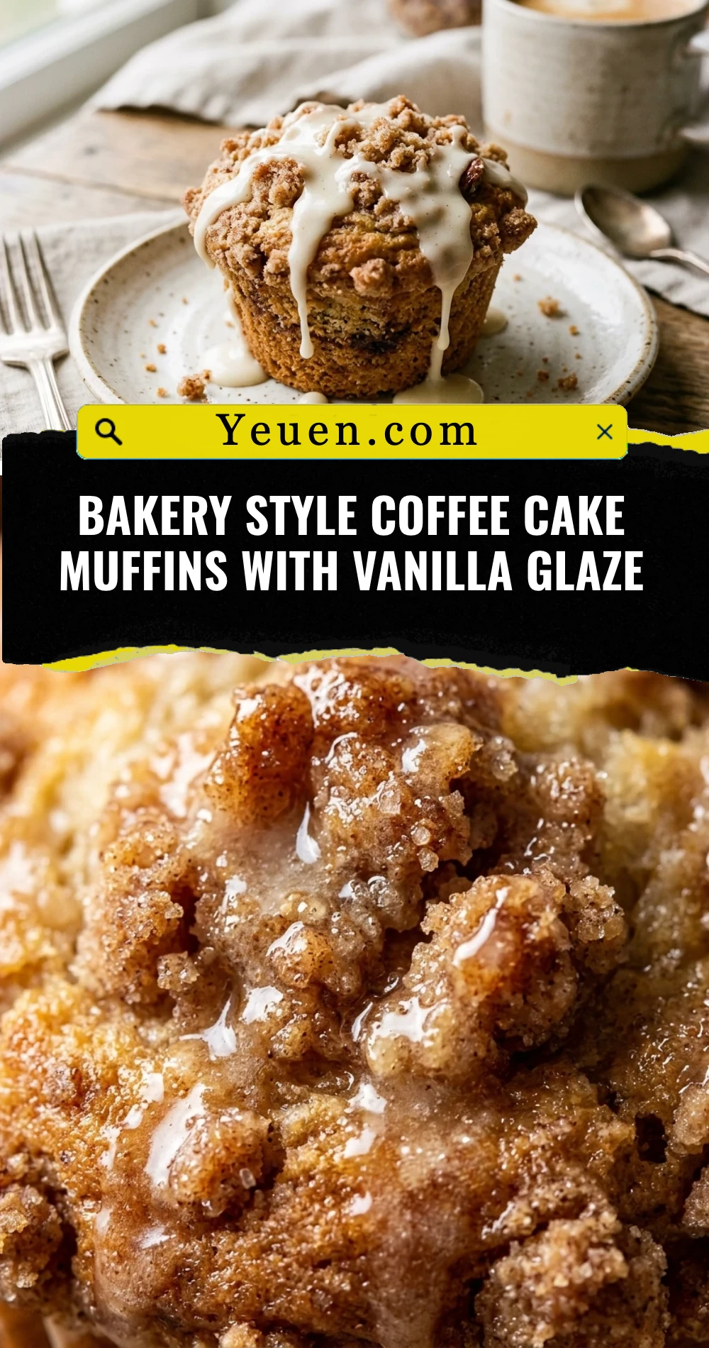 Bakery Style Coffee Cake Muffins With Vanilla Glaze