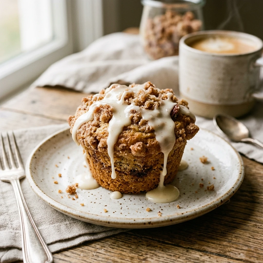 Bakery Style Coffee Cake Muffins With Vanilla Glaze