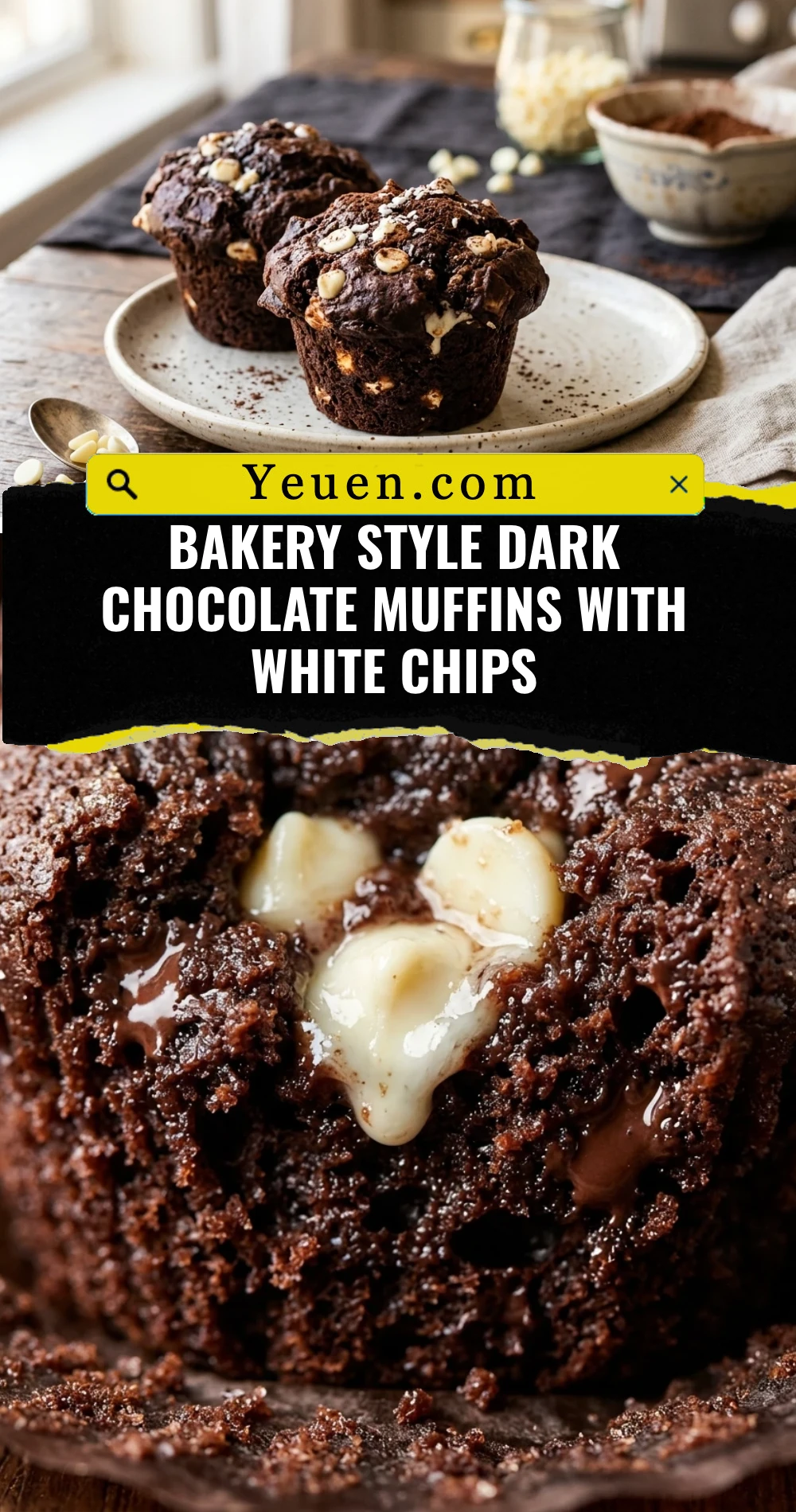 Bakery Style Dark Chocolate Muffins With White Chips