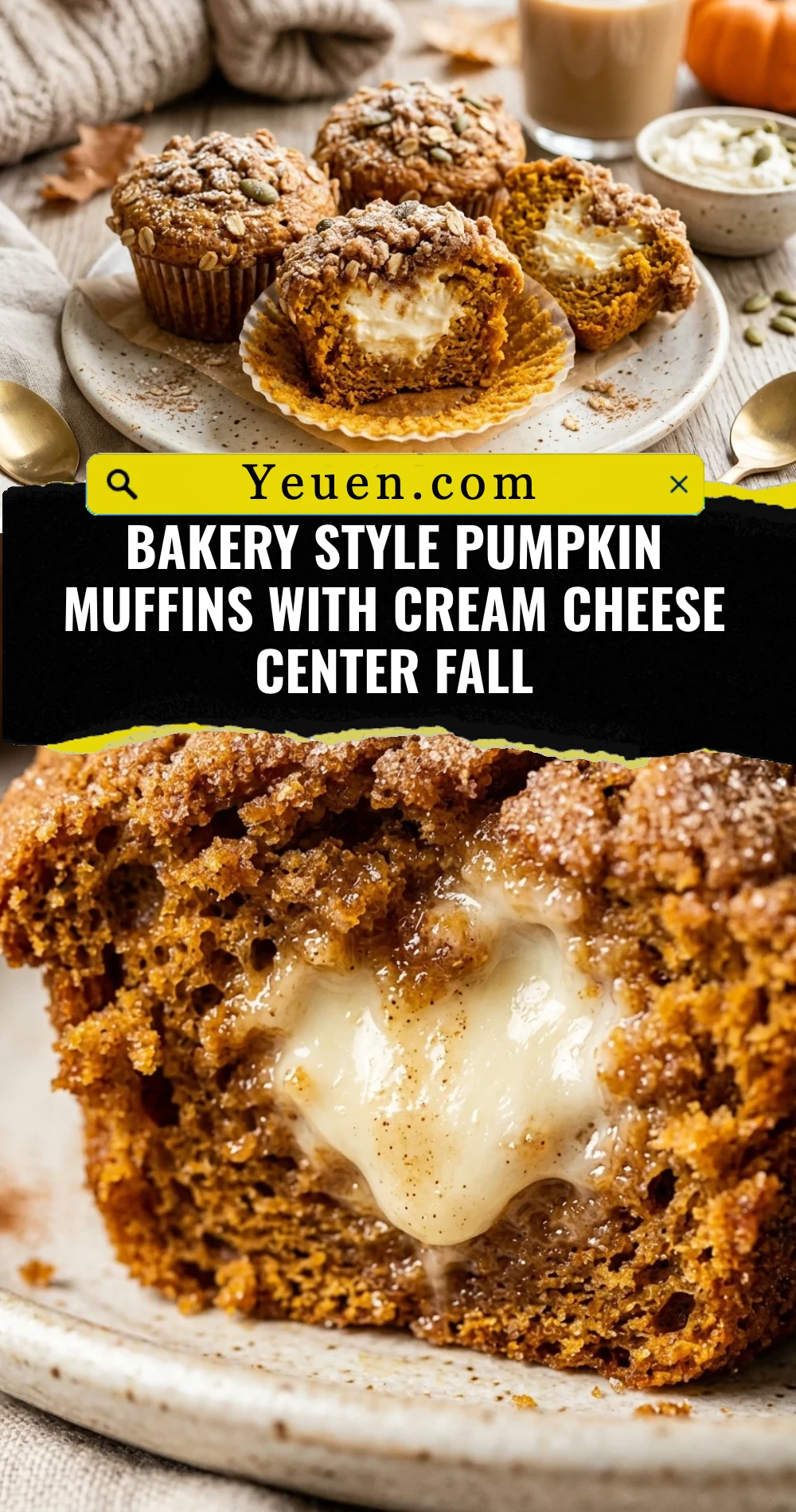 Bakery Style Pumpkin Muffins With Cream Cheese Center Fall