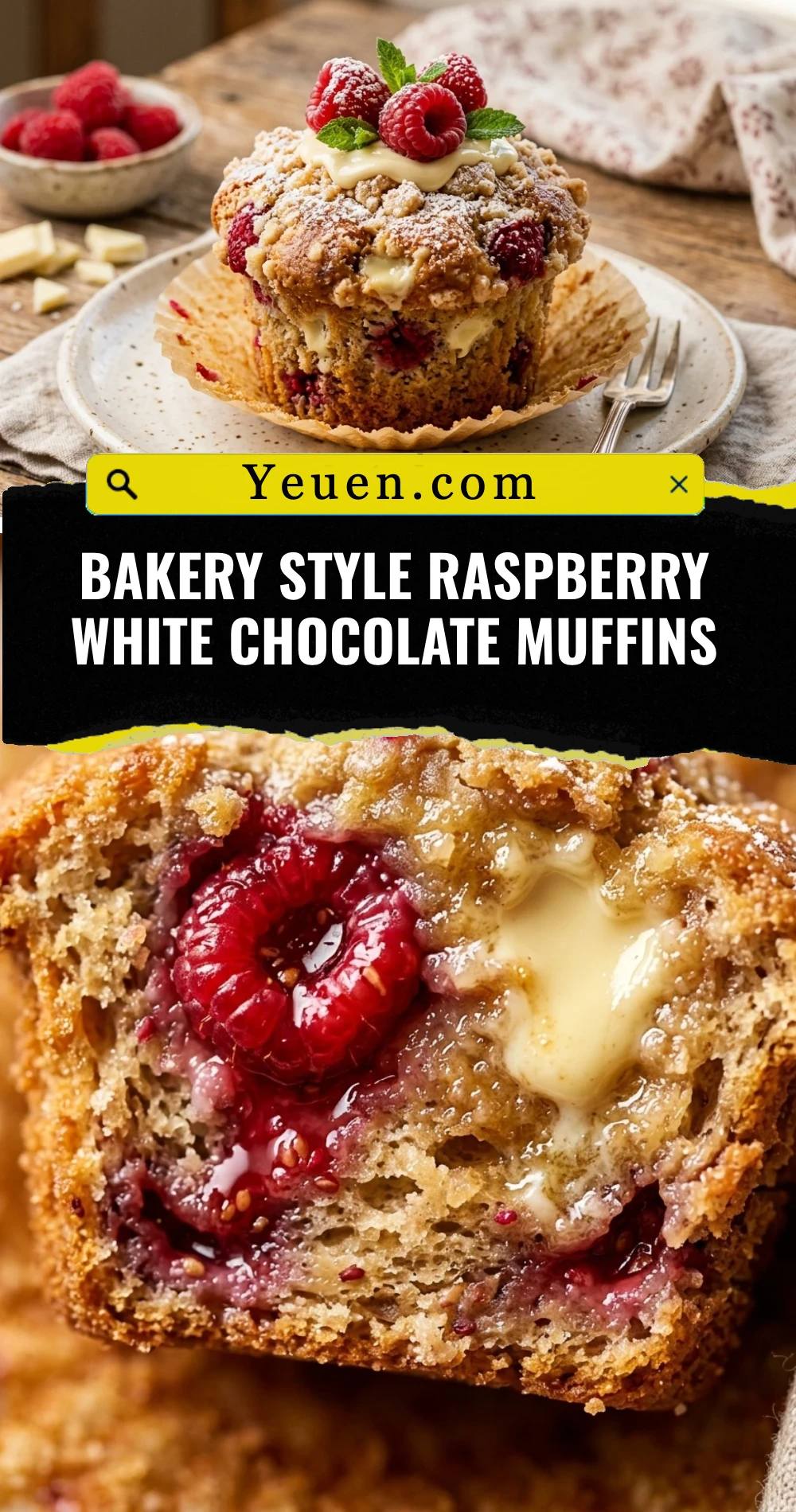Bakery Style Raspberry White Chocolate Muffins