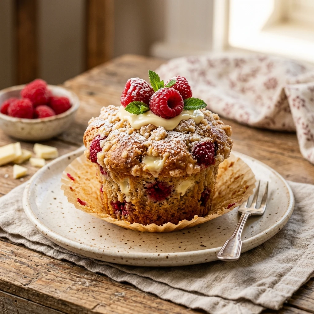 Bakery Style Raspberry White Chocolate Muffins