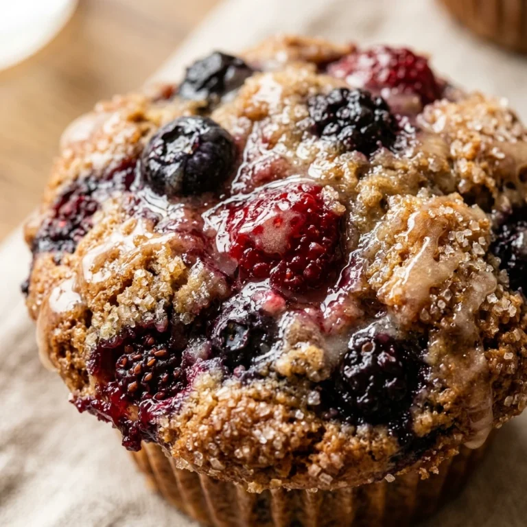 Bakery Style Triple Berry Muffins With Vanilla Glaze