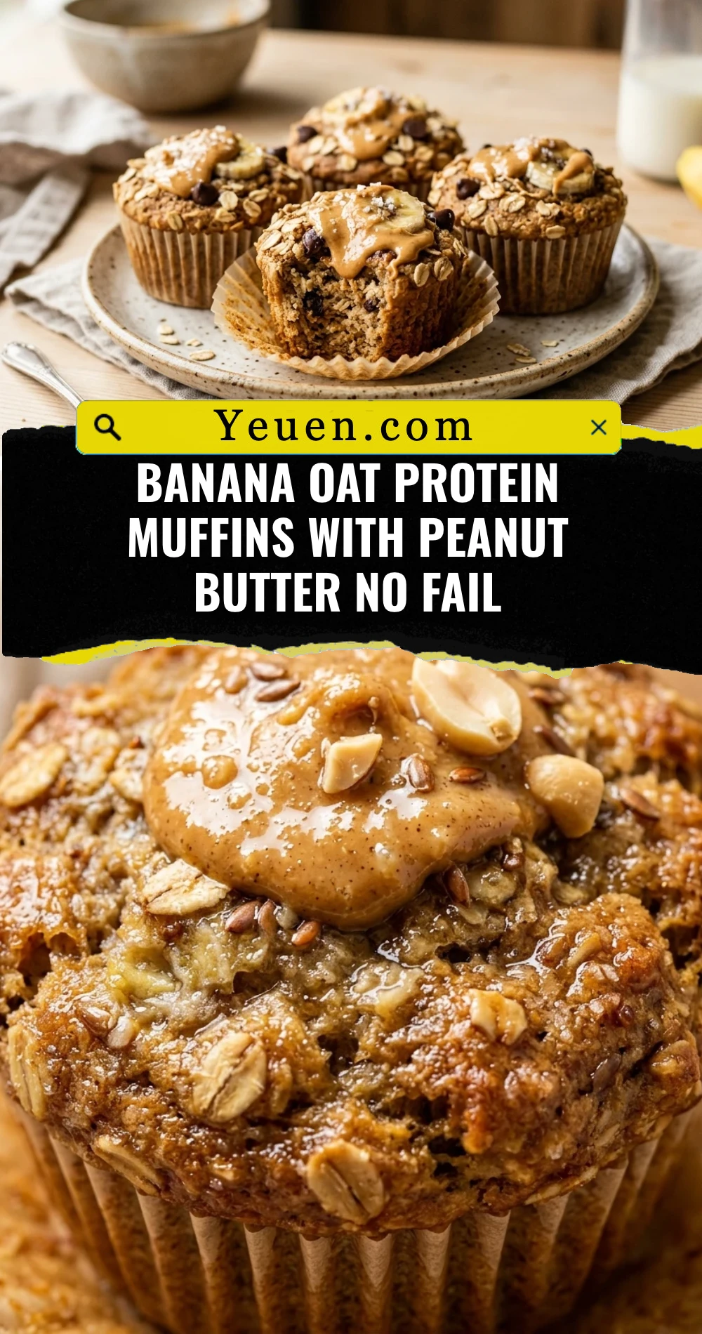 Banana Oat Protein Muffins With Peanut Butter No Fail