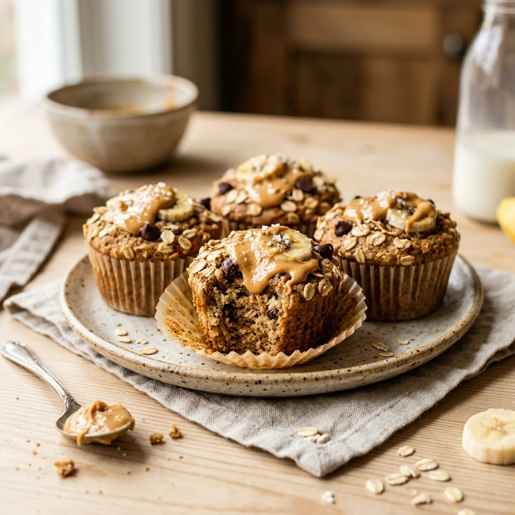 Banana Oat Protein Muffins With Peanut Butter No Fail