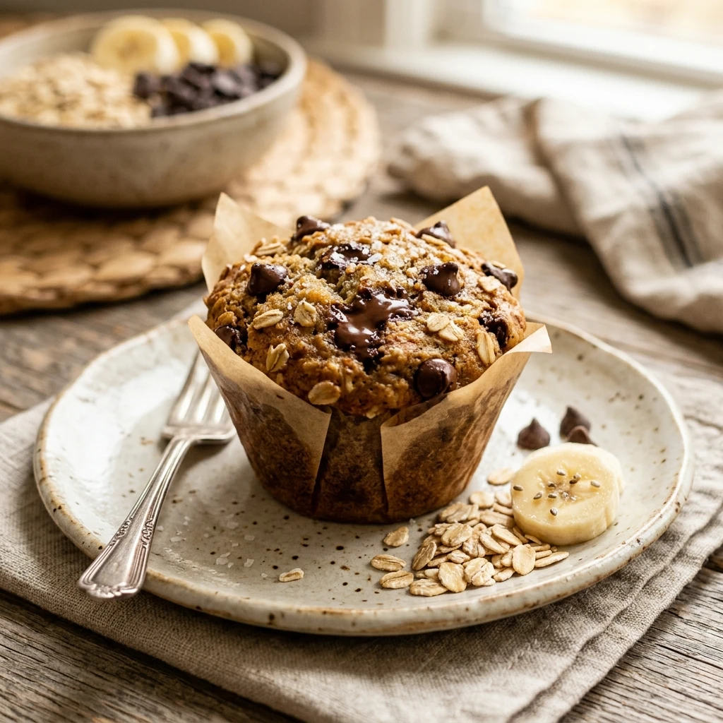 Banana Oatmeal Muffins With Chocolate Chips Healthy