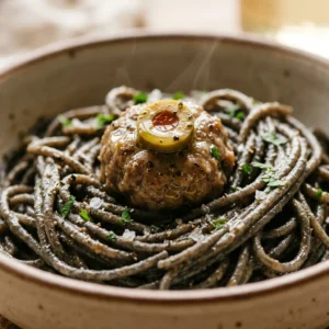 Black Spaghetti With Eyeball Meatballs - 20 Min