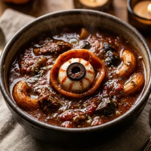 Bloody Eyeball Pasta Soup - Cozy Halloween Dinner